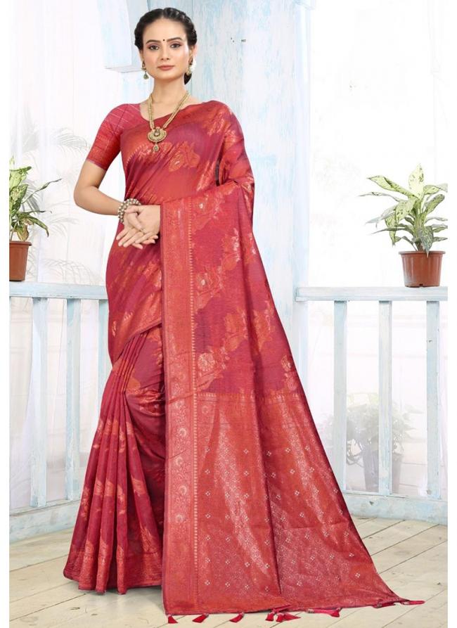 Top Dyed Silk Red Festival Wear Weaving Saree